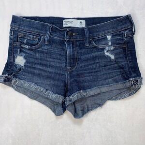Abercrombie & Fitch Low Rise‎ Distressed Denim Jean Shorts Sz 6 Dark Wash Cutoff